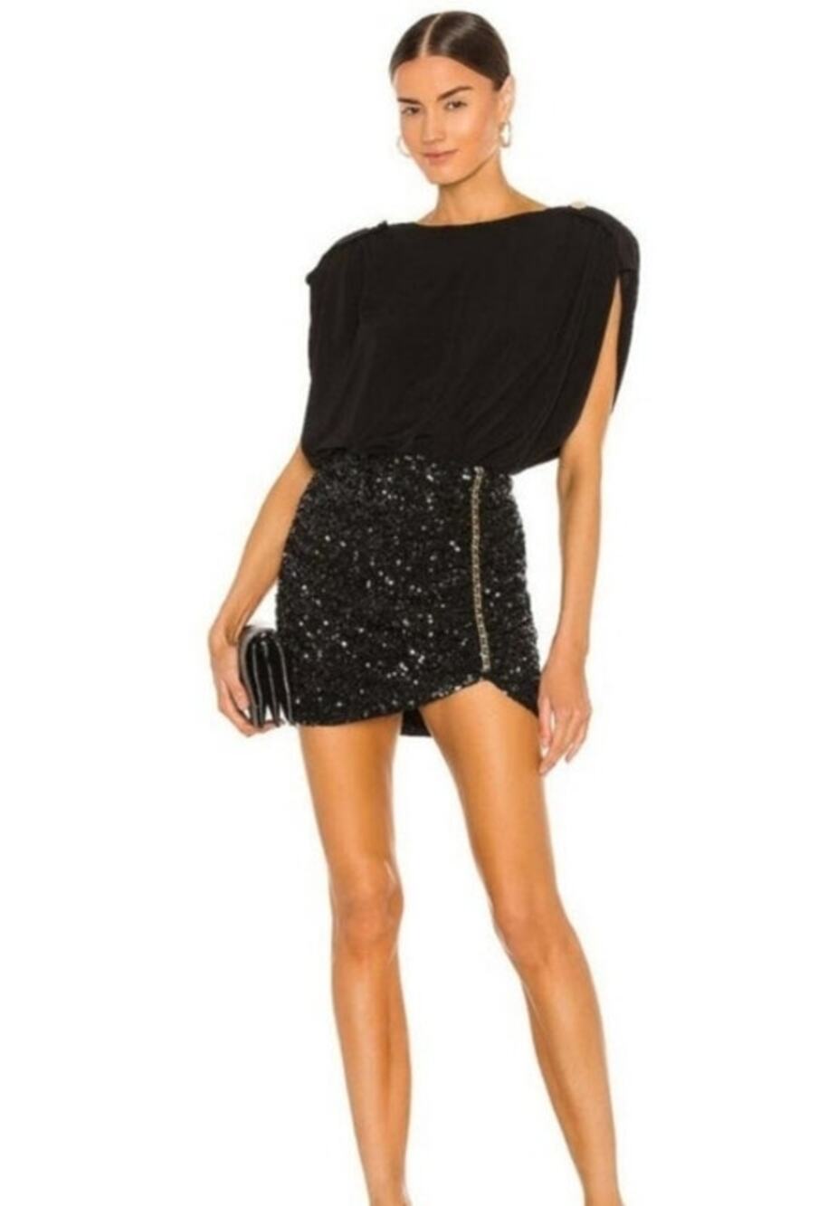 Retrofete Celestia Mini Skirt in Black Sequins Size Large NWT